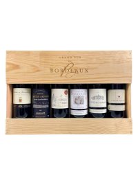 Dřevěná kazeta se šesti lahvemi červeného  vína z Bordeaux - Francie