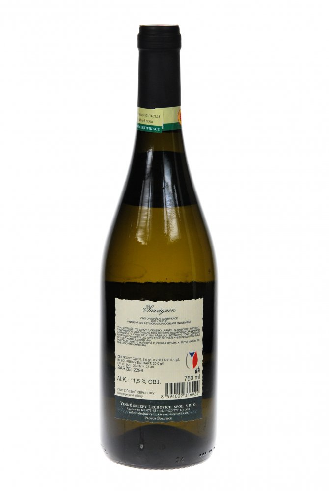 Sauvignon, VOC, suché víno, 2022 - Vinné sklepy Lechovice